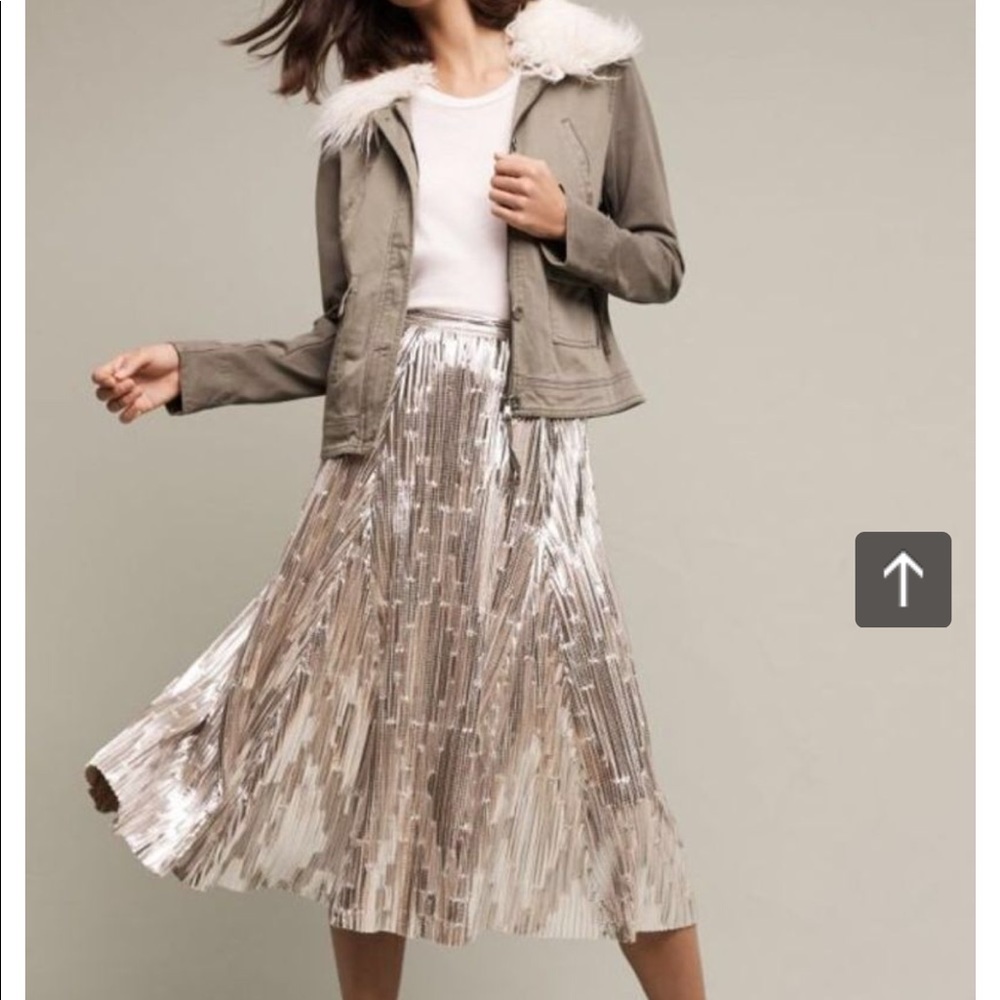 Anthropologie Maeve Silver Eclat Midi Skirt
